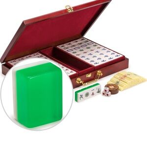 Yellow Mountain Classic Chinese Mahjong,Emerald tiles w/148 Medium&Wooden Case